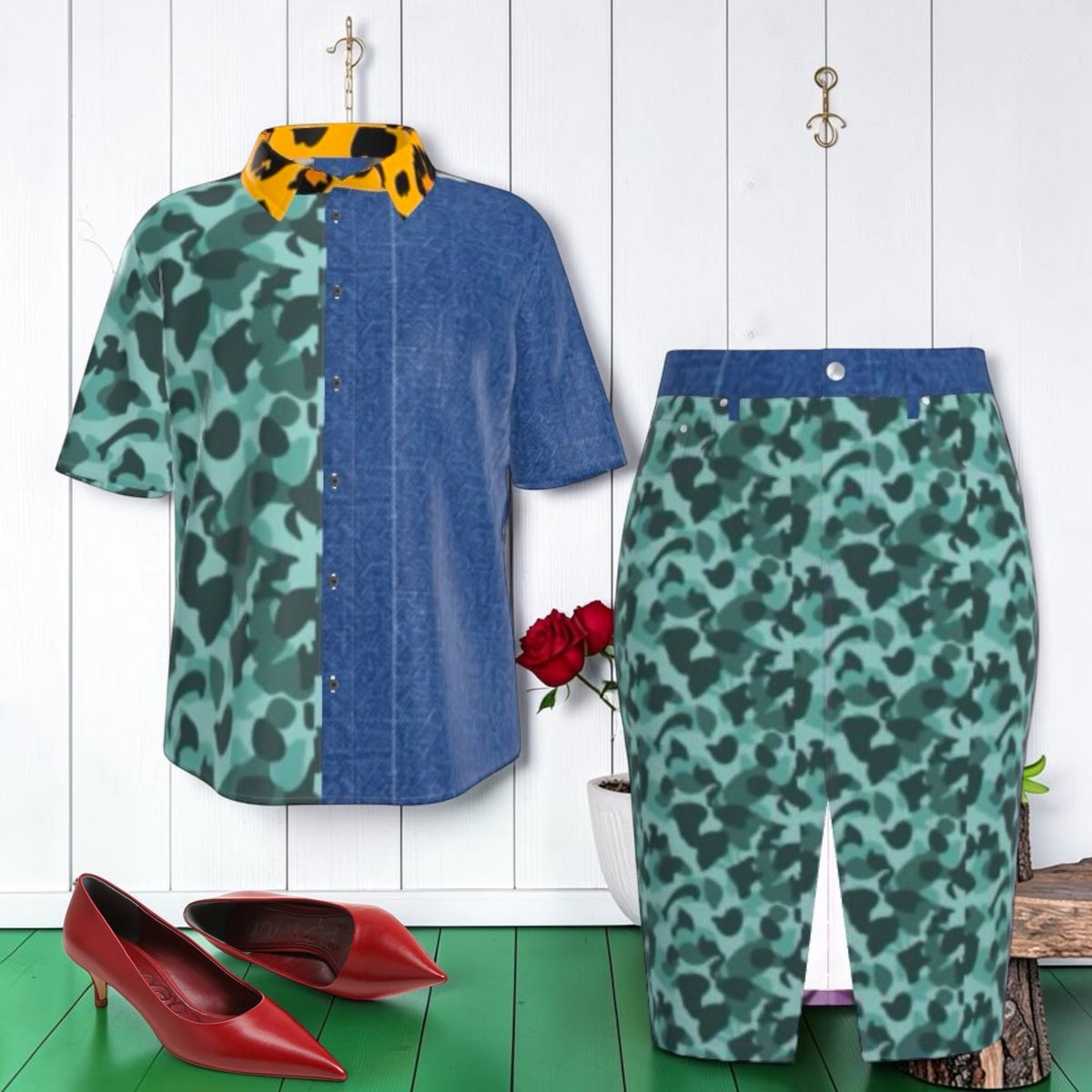 The Untamed Authority Silk Shirt styled with coordinating skirt, sold separately