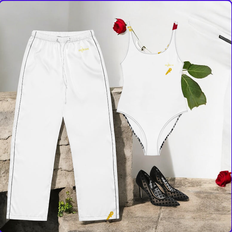 "Image 4 - Eccentric Long Pajama Pants – full product view white pajama pants | Golden Expression Art"