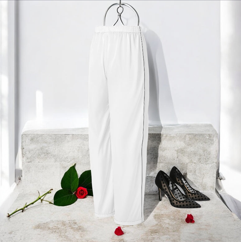 "Image 2 - Eccentric Long Pajama Pants – side view white eccentric long pajama pants | Golden Expression Art"