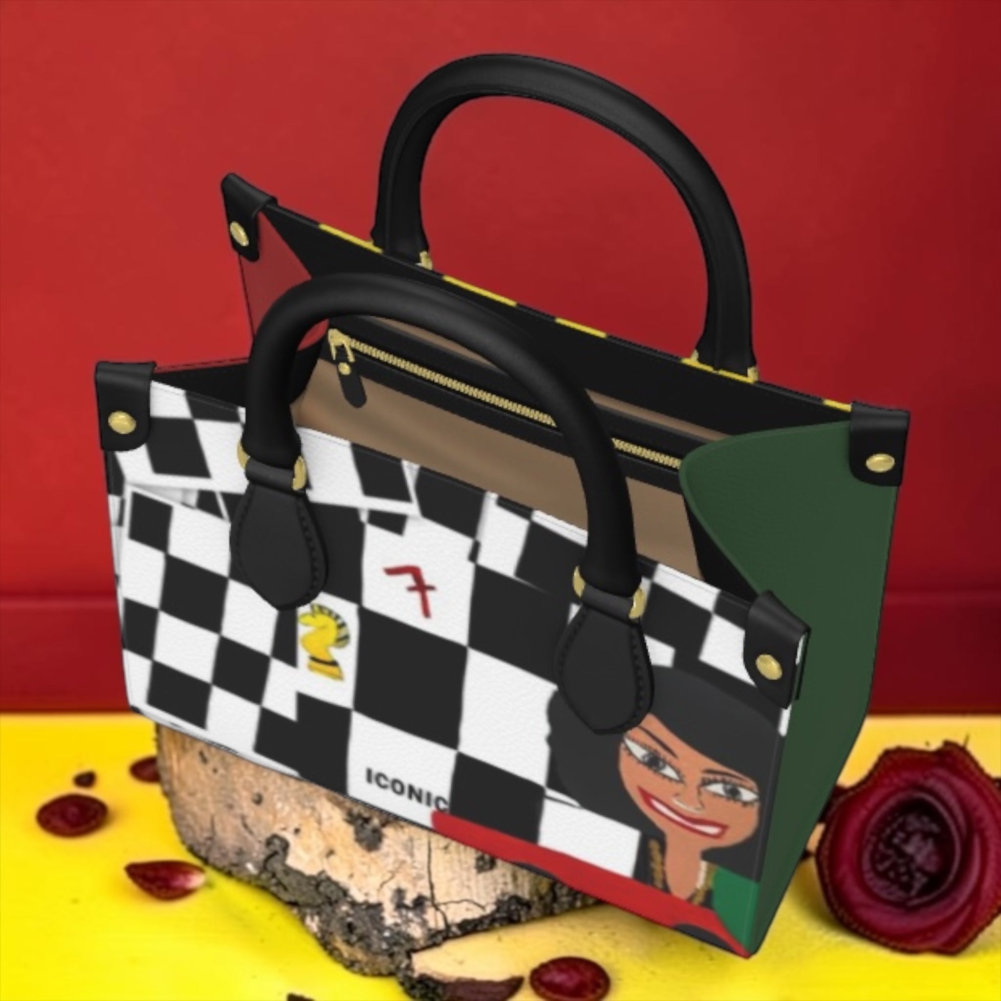 Image 3: Iconic Luxe Mini handbag with artistic checkered design — bold and collectible luxury mini by Golden Expression Art