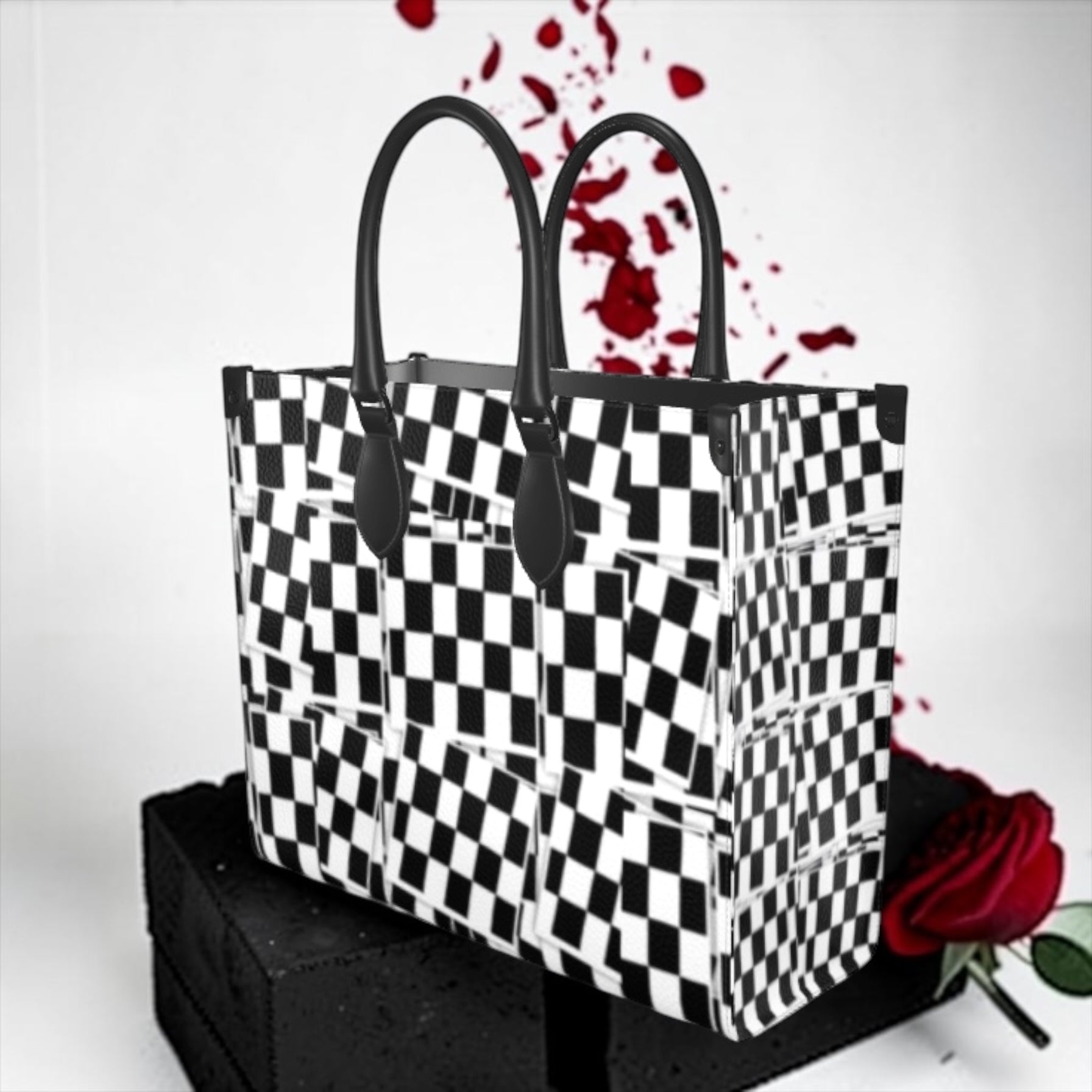 "Nocturne Grand Shopper Tote - Side View, Midnight Noir Velour | Golden Expression Art"
