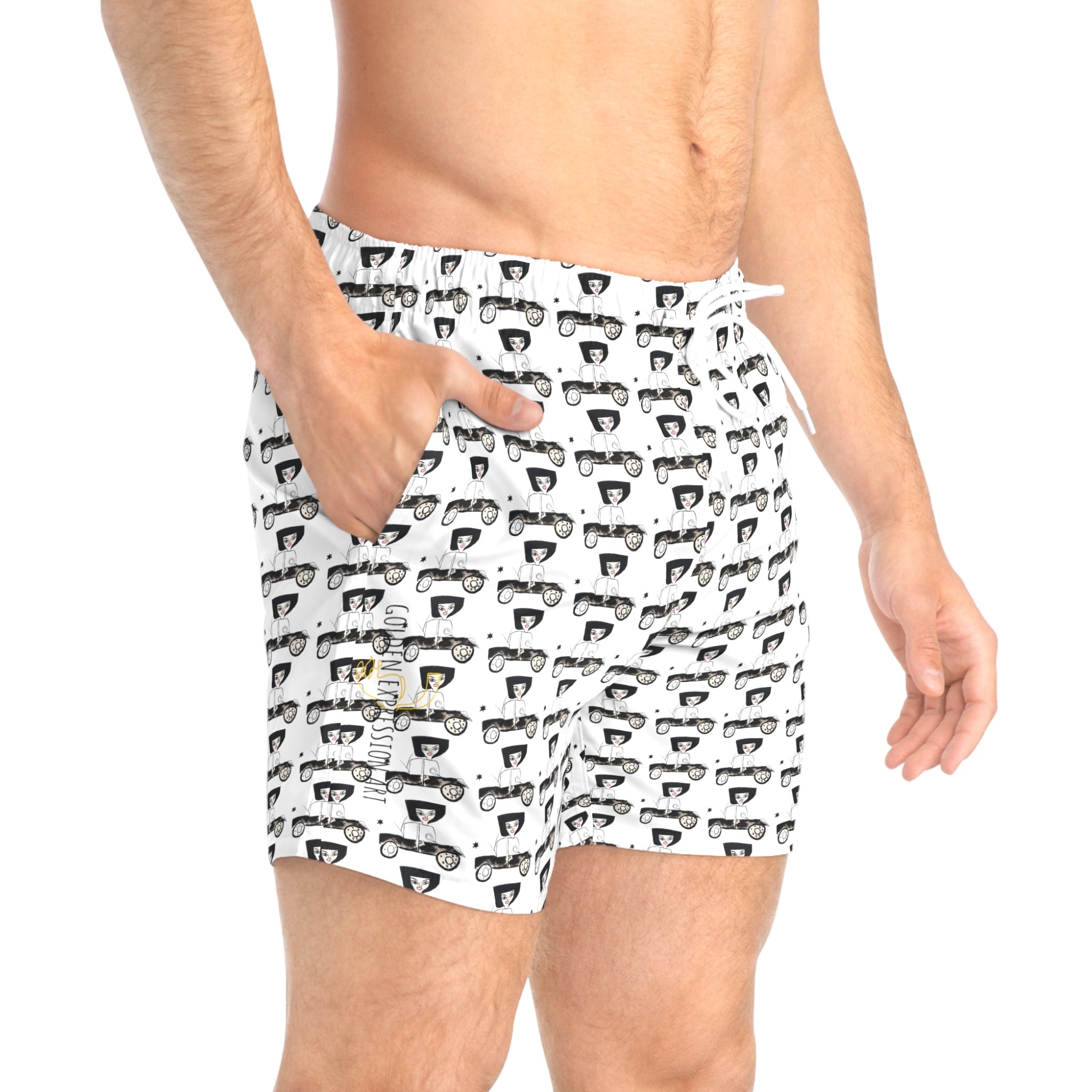 Moon Man Swim Trunks - Golden Expression Art