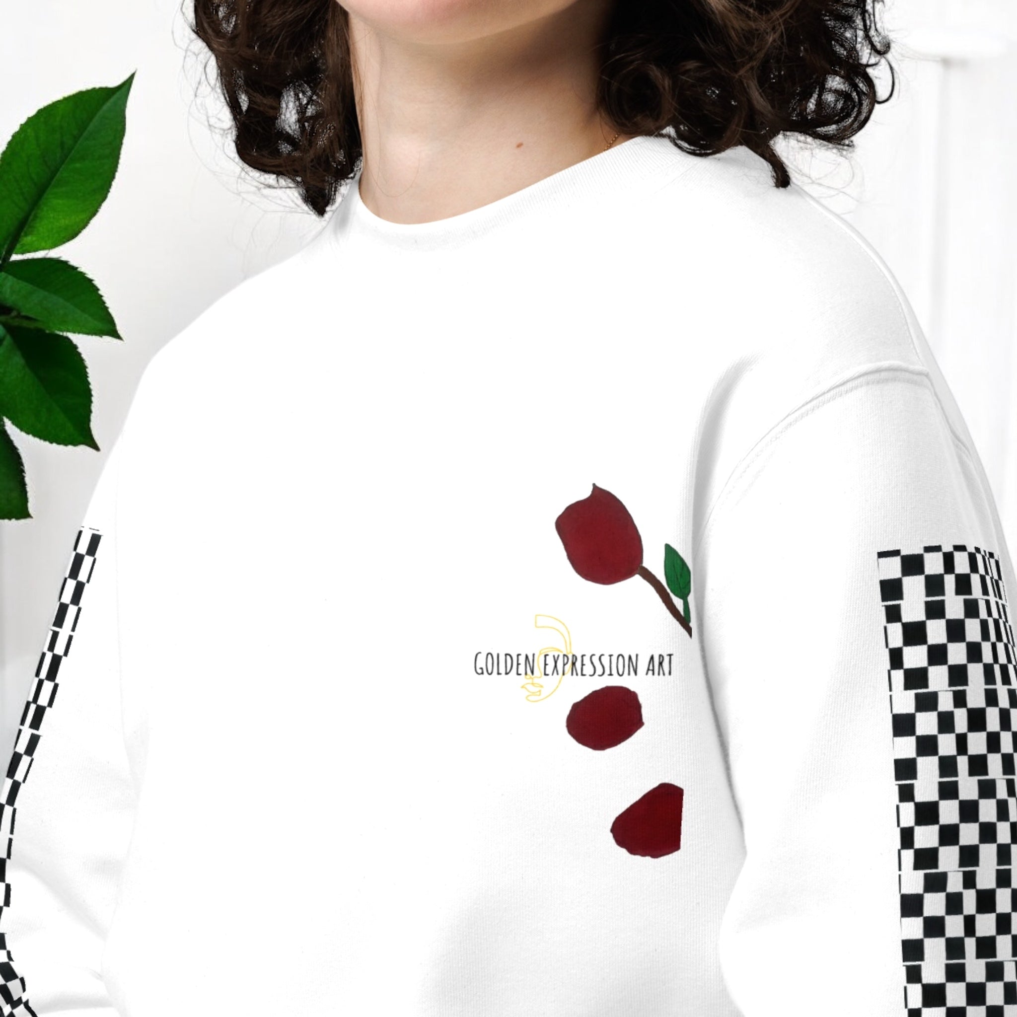 Rose Checkered Unisex Sweetshirt - Golden Expression Art