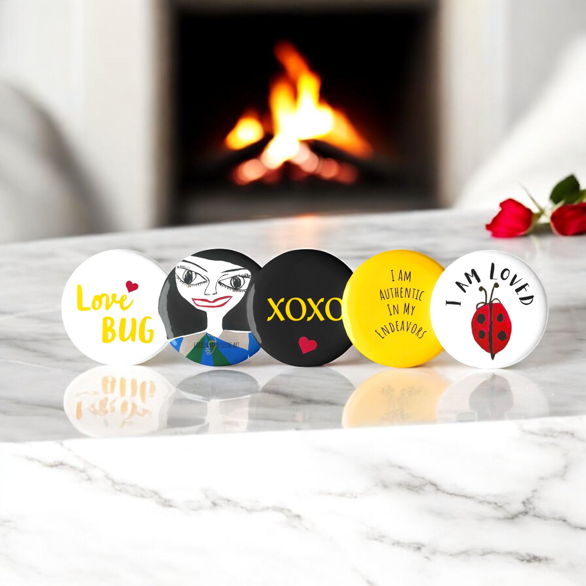 Decor Set Of Button Pins - Golden Expression Art