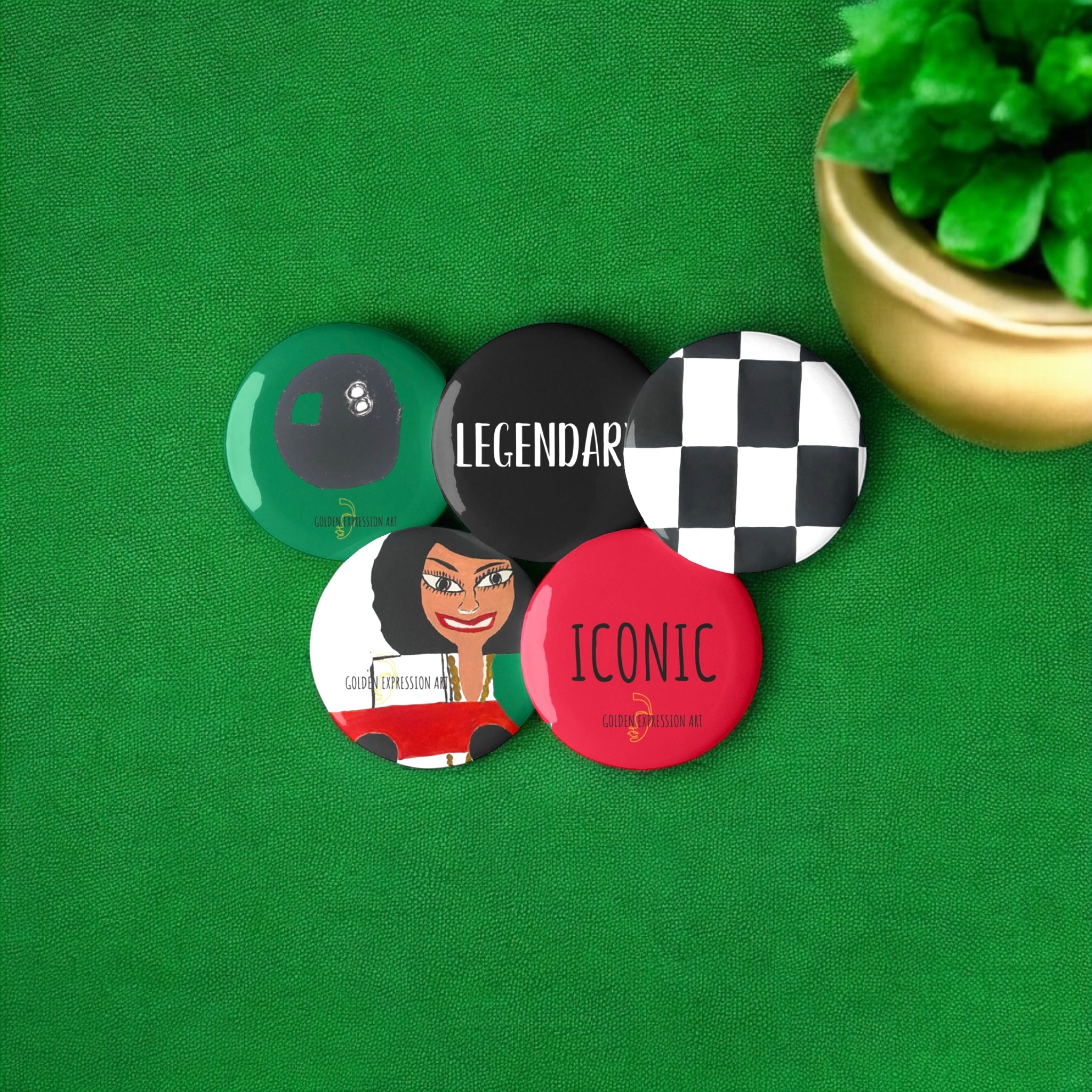 Vanity Button Pins - Golden Expression Art
