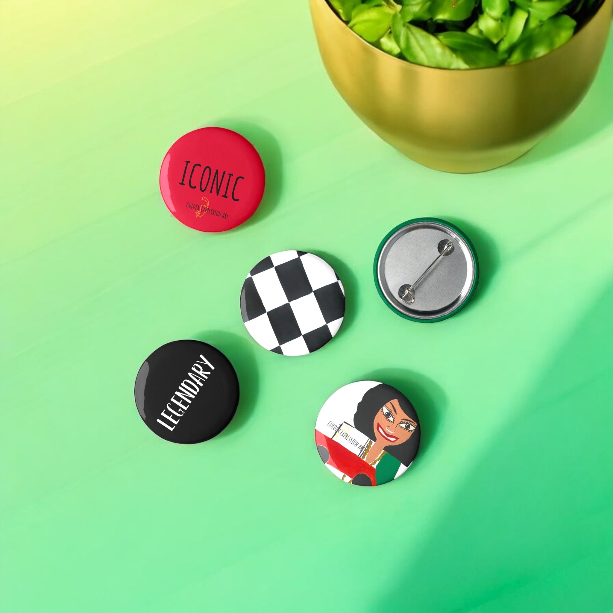 Vanity Button Pins - Golden Expression Art