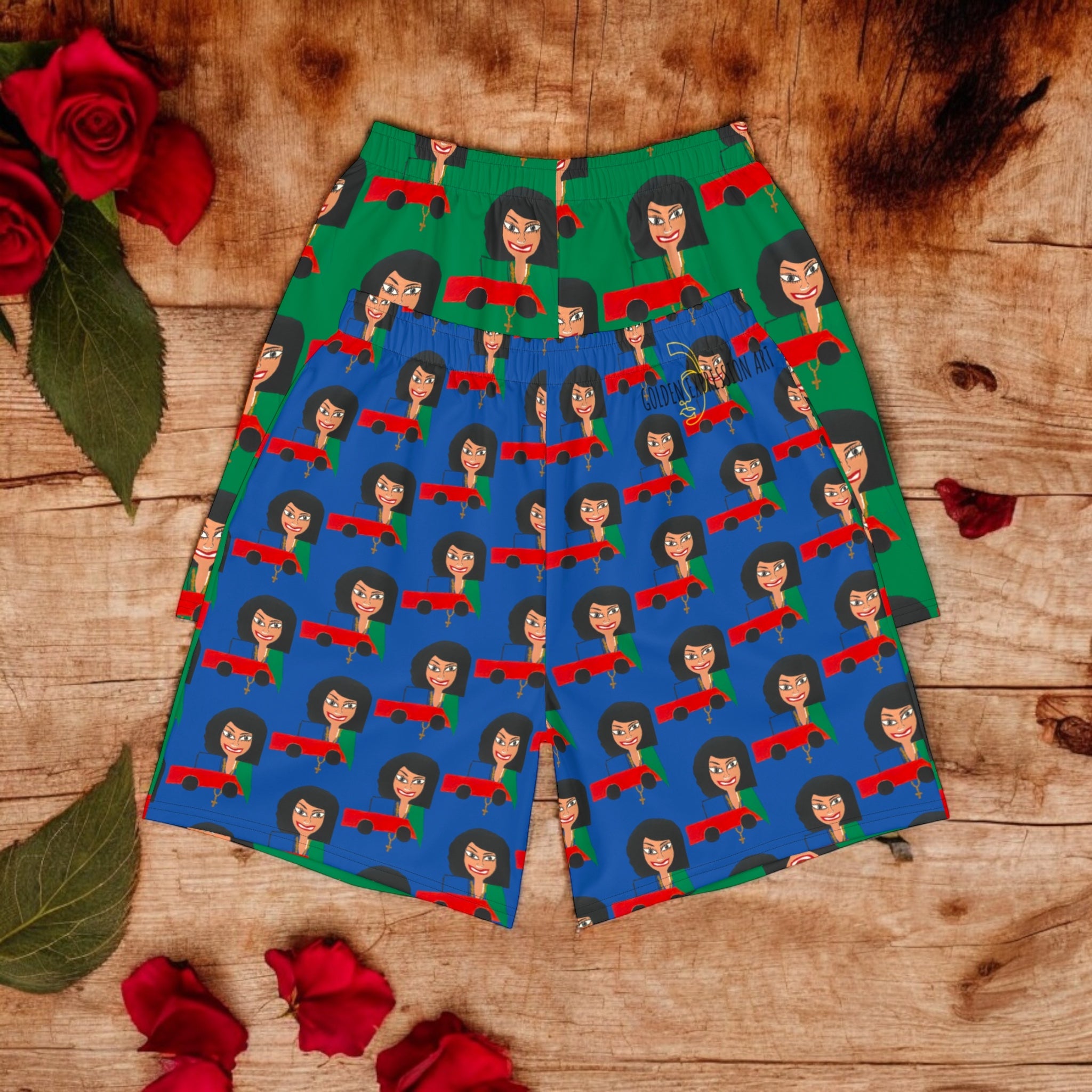 Iconic Roller Coaster Athletic Long Shorts - Golden Expression Art