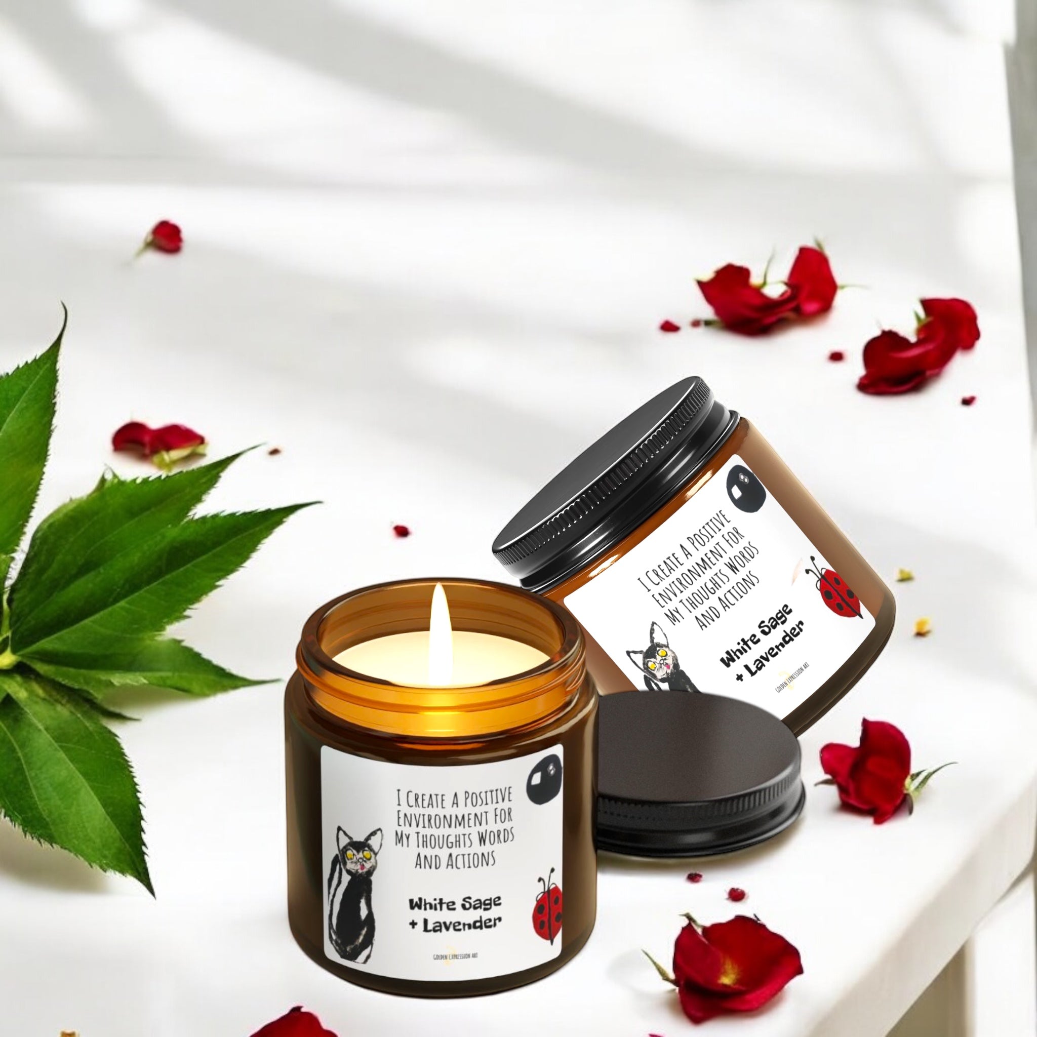 White Sage +Lavender Soy Candle - Golden Expression Art