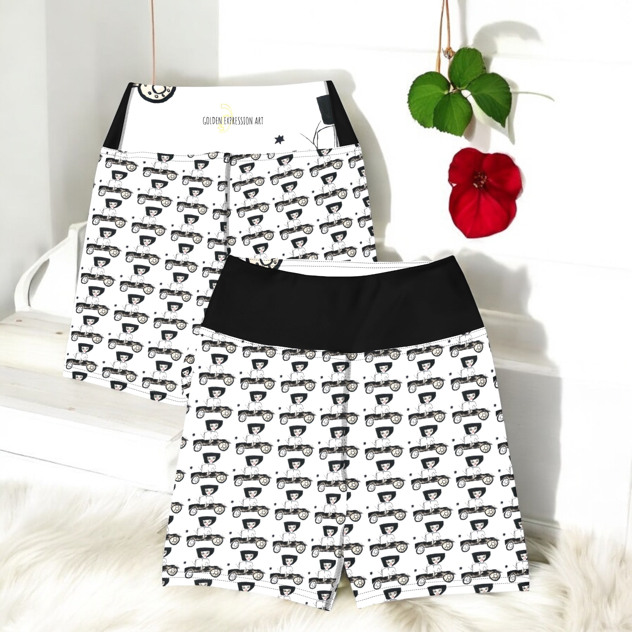 Motor Women’s Yoga Shorts - Golden Expression Art