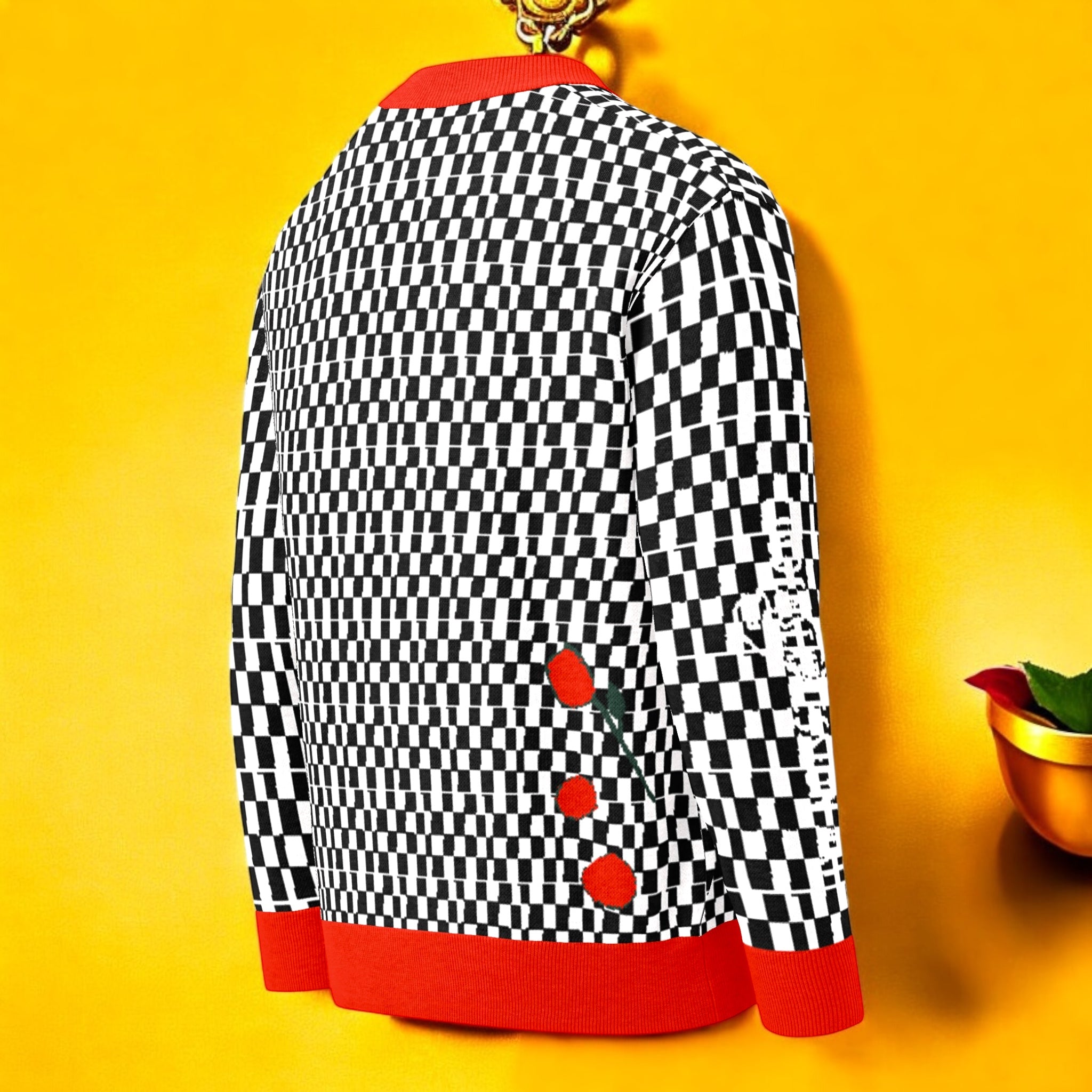 Checked Spontaneous Unisex Cardigan - Golden Expression Art