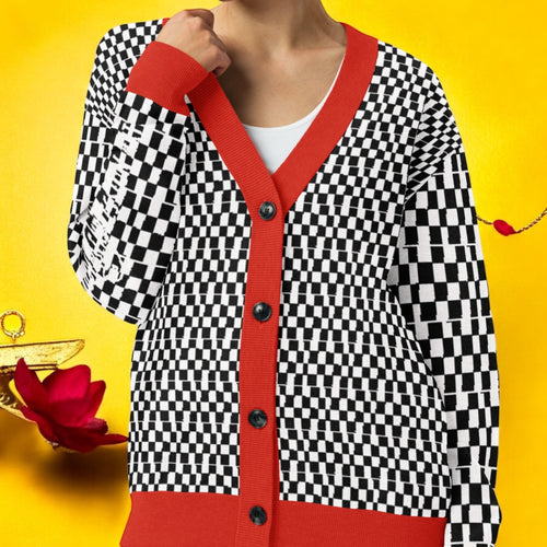 Checked Spontaneous Unisex Cardigan - Golden Expression Art