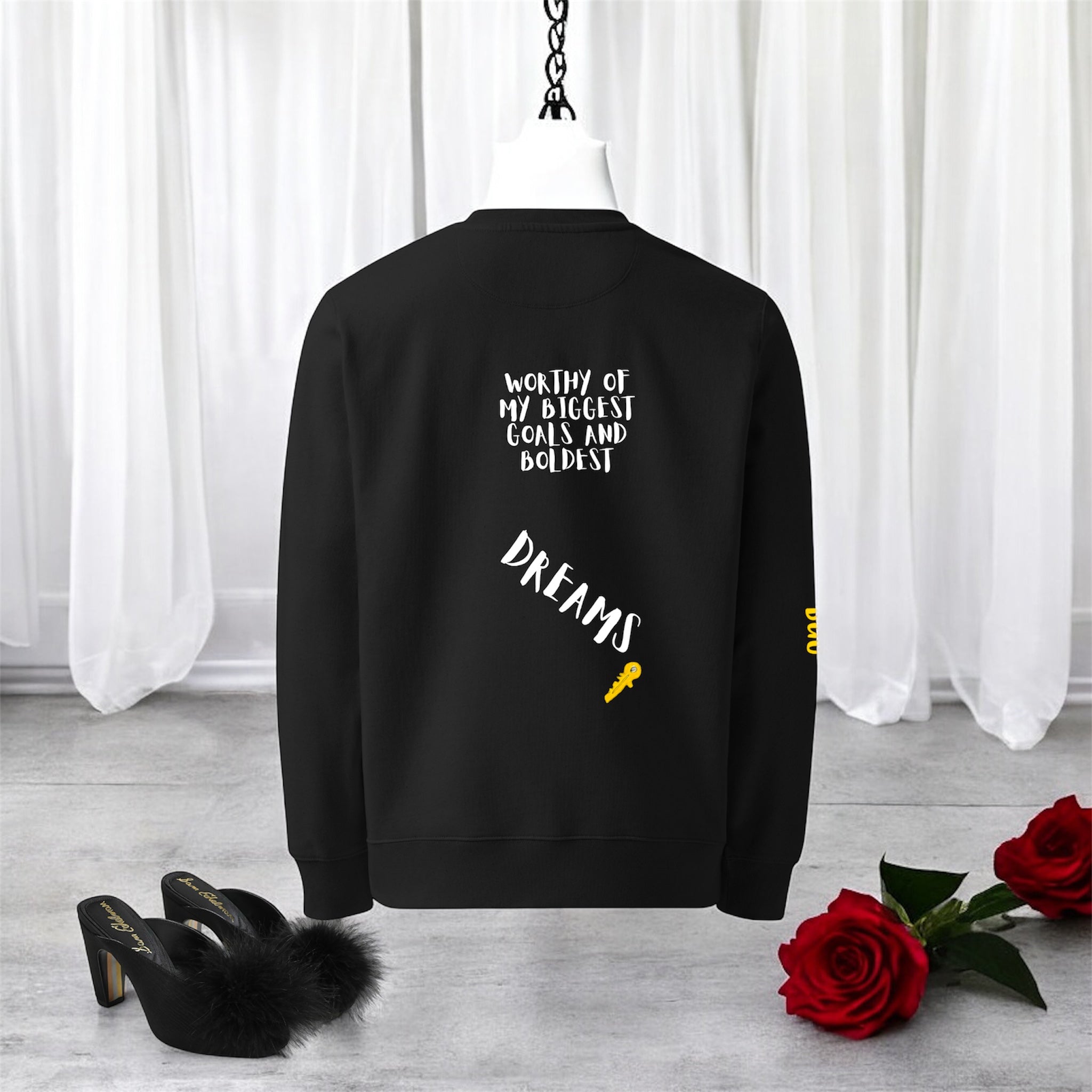 "Image 1 - Retro Classic Universal Sweatshirt – front view black sweatshirt from the Night Time Velour Collection | Golden Expression Art"