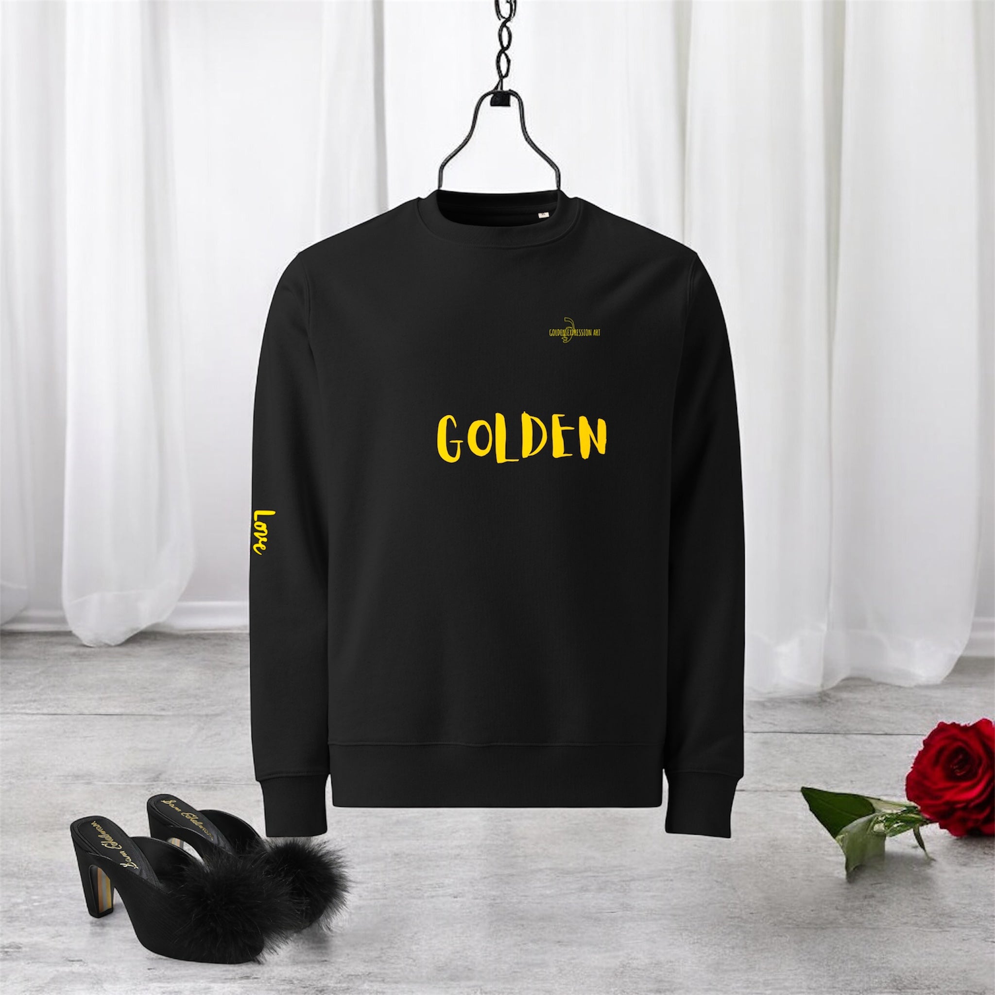 "Image 2 - Retro Classic Universal Sweatshirt – side view black retro classic sweatshirt | Golden Expression Art"