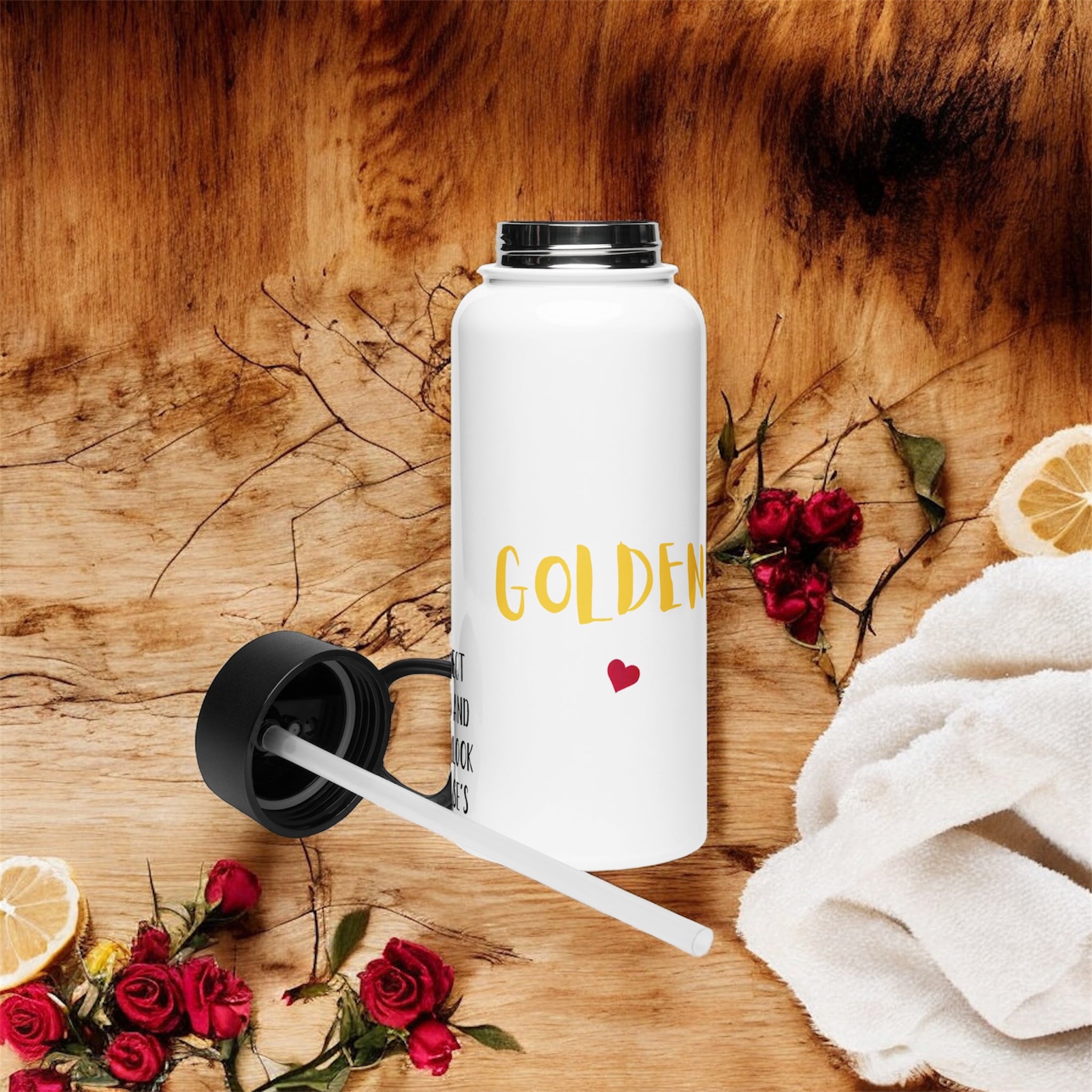 "Image 1 - Roomy Vessel Water Bottle – front view stylish reusable water bottle from the Night Time Velour Collection | Golden Expression Art"
