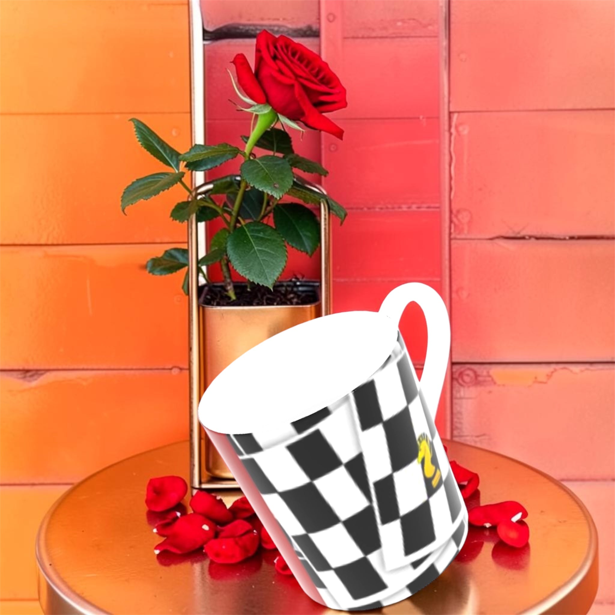 Image 2: "The Checkmate China — Bone China Mug, side view, luxury bone china collector's mug | Golden Expression Art"