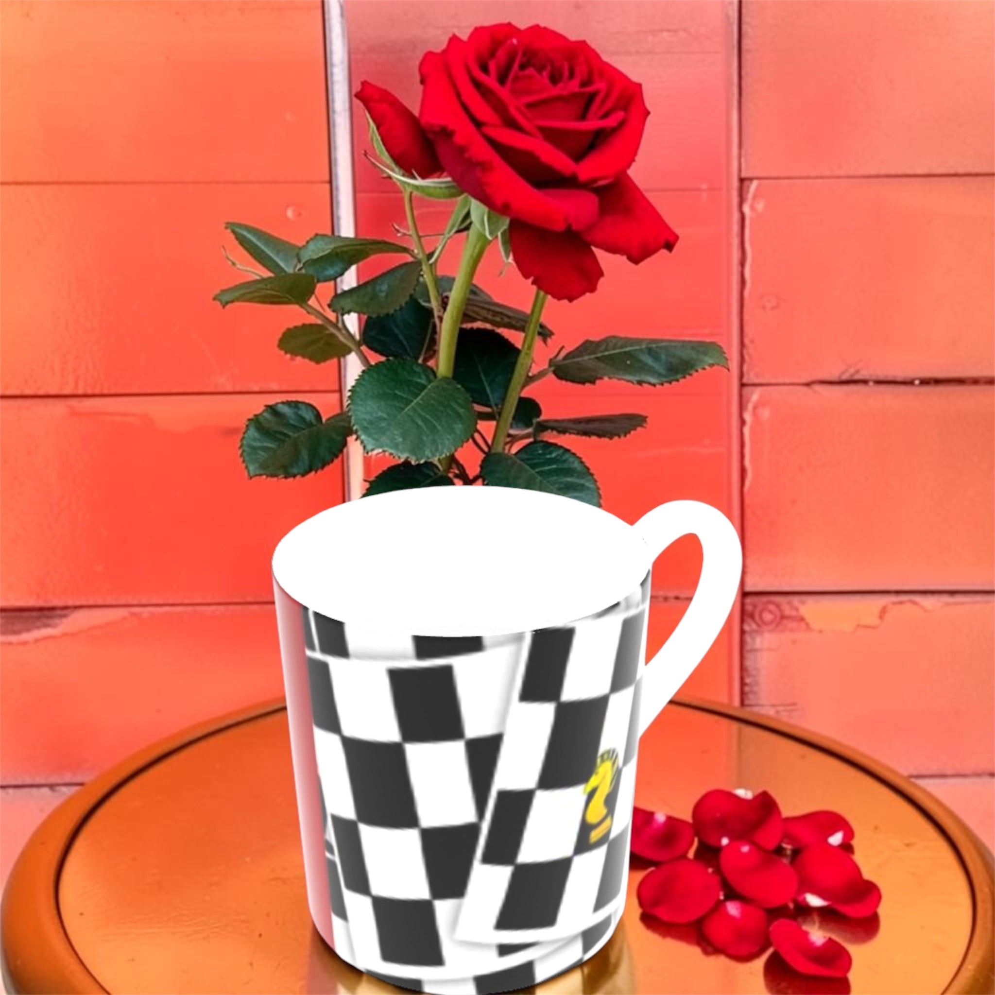 Image 5: "The Checkmate China — Bone China Mug, lifestyle view, luxury bone china mug | Golden Expression Art"