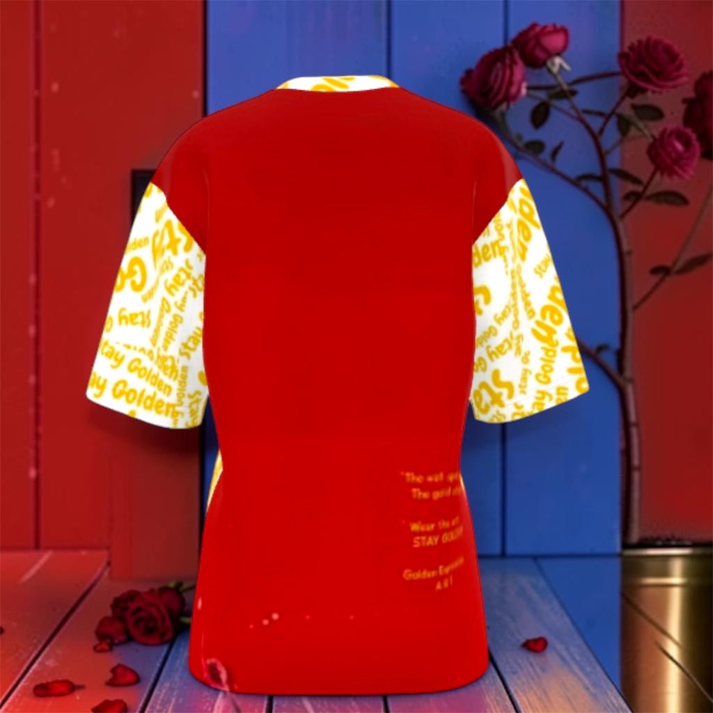 Image 2: "Vol IV — The Golden Expression Tee, back view, Golden Wall graphic with 'The wall speaks. The gold stays.' | Golden Expression Art"
