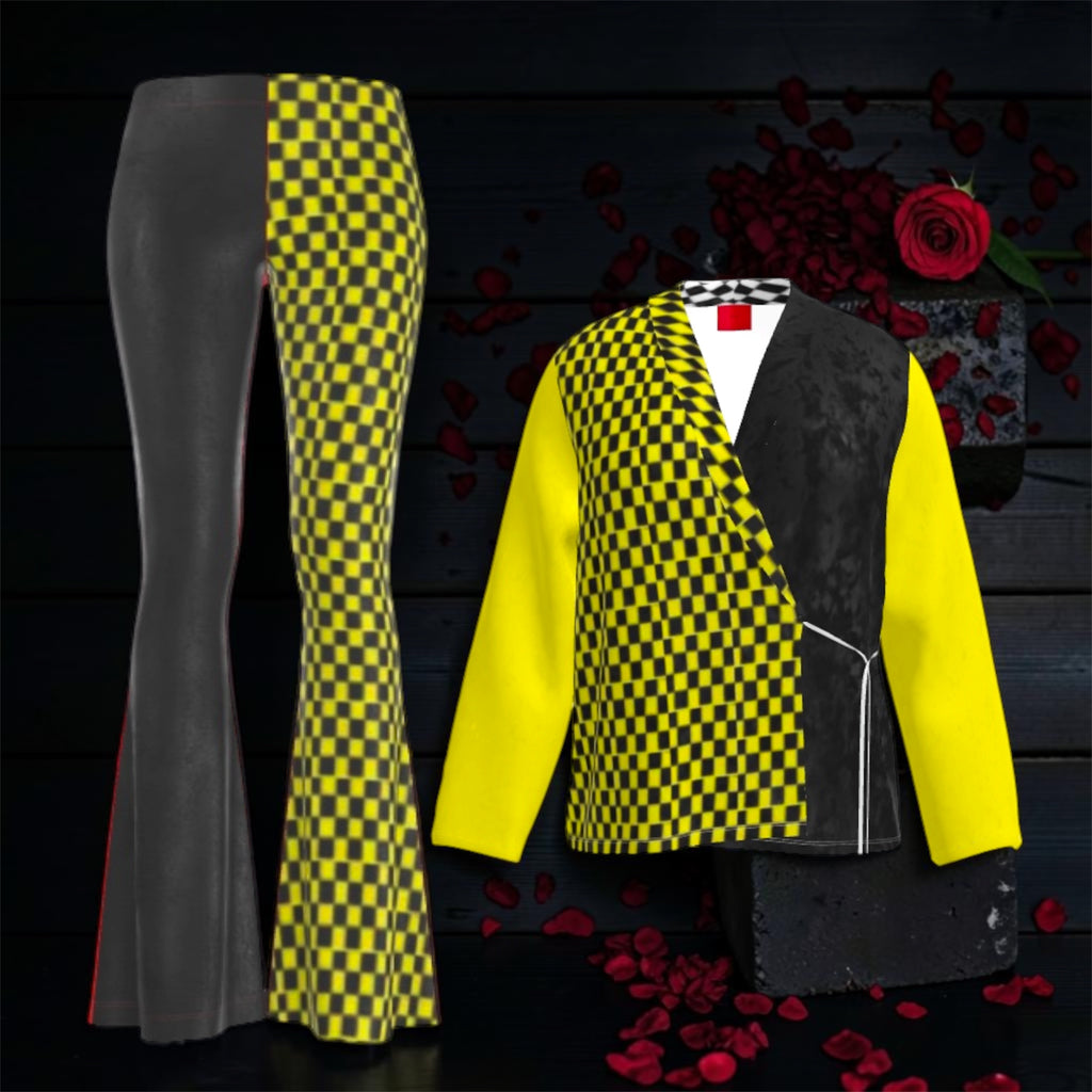 Image 2 (styled set shot with blazer): Vol IV — The Golden Gambit Flare Pants