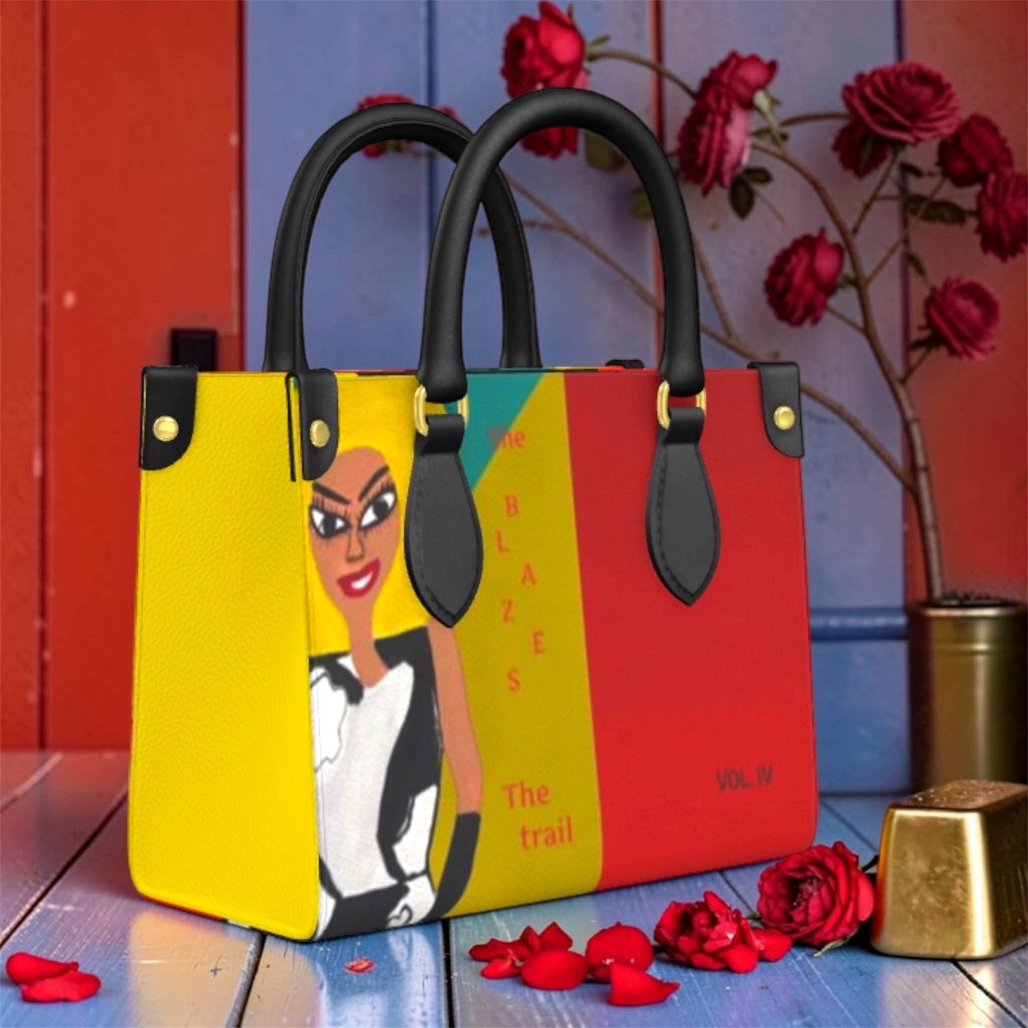 Image 1: "Vol IV — The Golden Remedy Mini Satchel, front view, limited edition wearable art bag | Golden Expression Art"