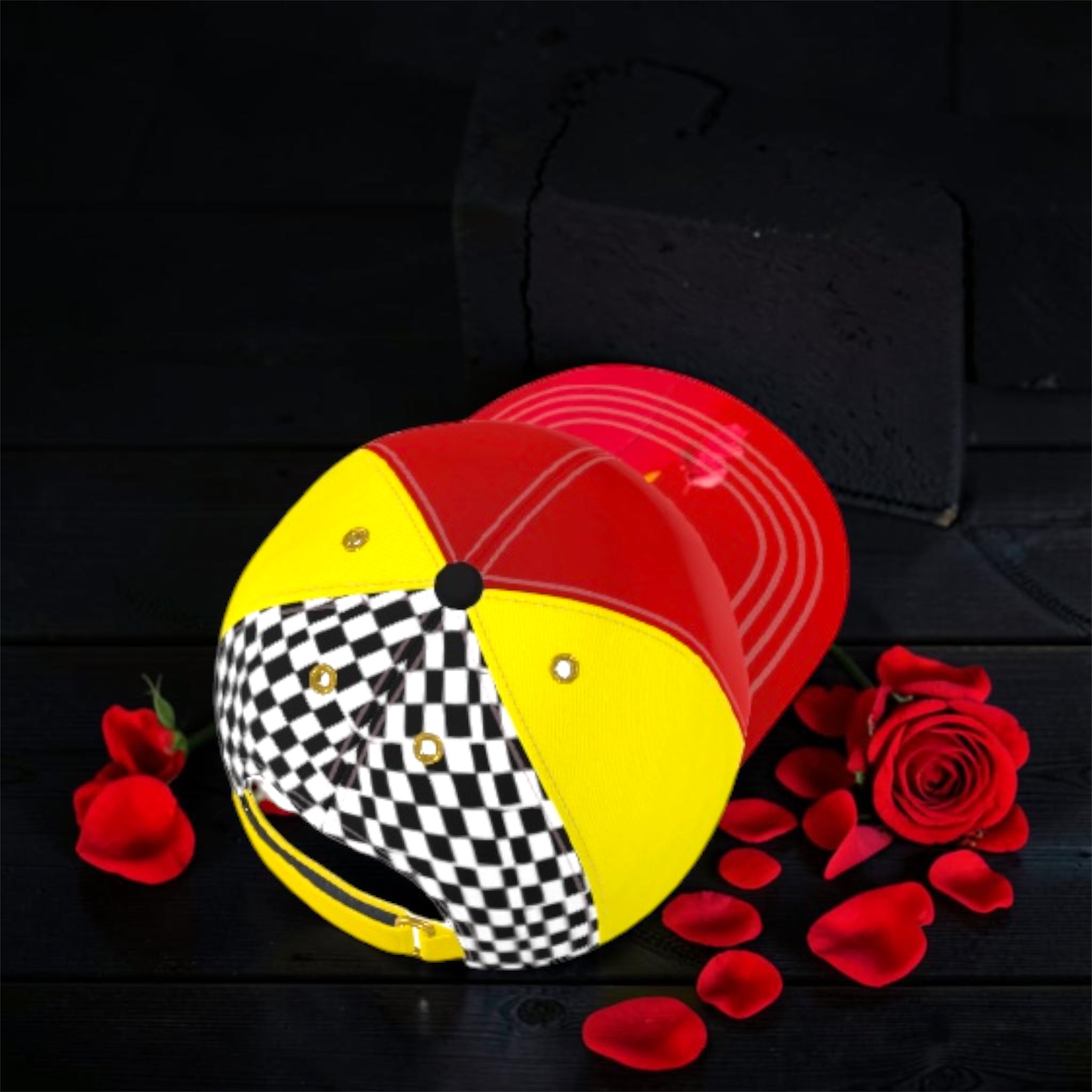 Image 2: Vol IV The Off Duty Crown cap - back view showing yellow strap and checkered panel

