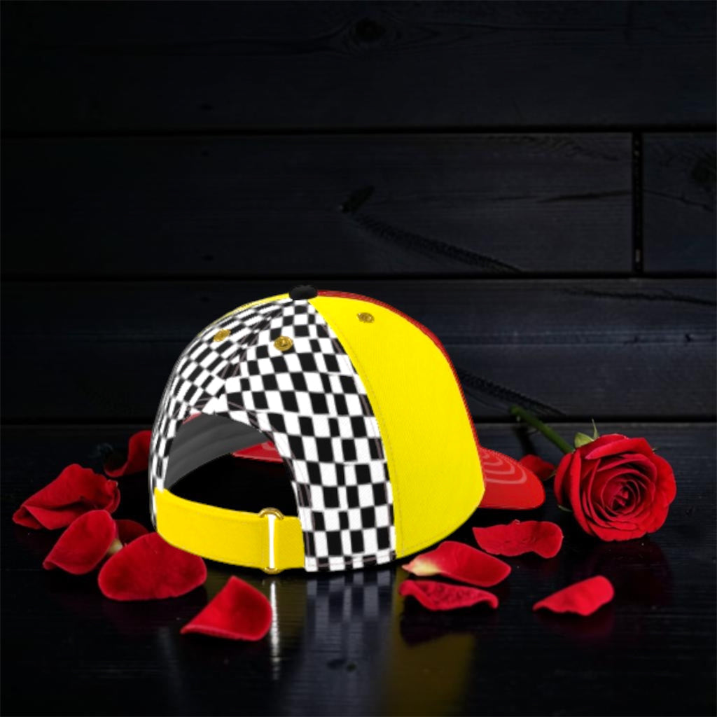Image 3: Vol IV The Off Duty Crown cap - interior view with red brim and yellow strap
