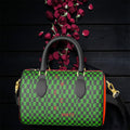 Image 1: Vol IV — The Queen's Court Duffel, front view, forest green and checkered limited edition duffel — Golden Expression Art