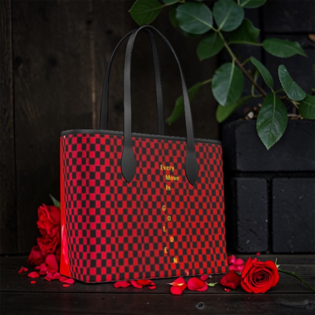 1. Vol IV — The Scarlet Carry Tote | Red & Black Checkered Tote Bag | Golden Expression Art