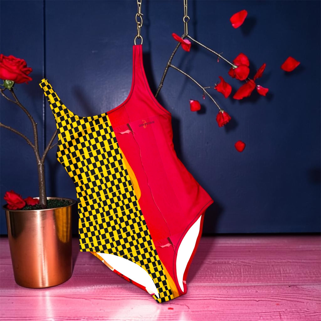 Image 1: Vol IV — The Scarlet Racer, front view, scarlet red racerback bodysuit — Golden Expression Art Limited Edition