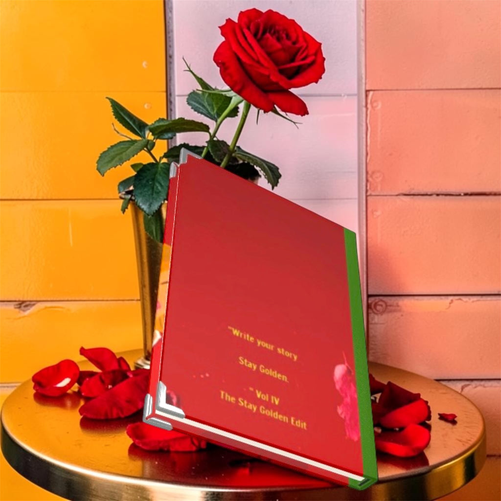 Image 2: "Vol IV — The Stay Golden Journal, open spread view, luxury wearable art lifestyle accessory | Golden Expression Art"