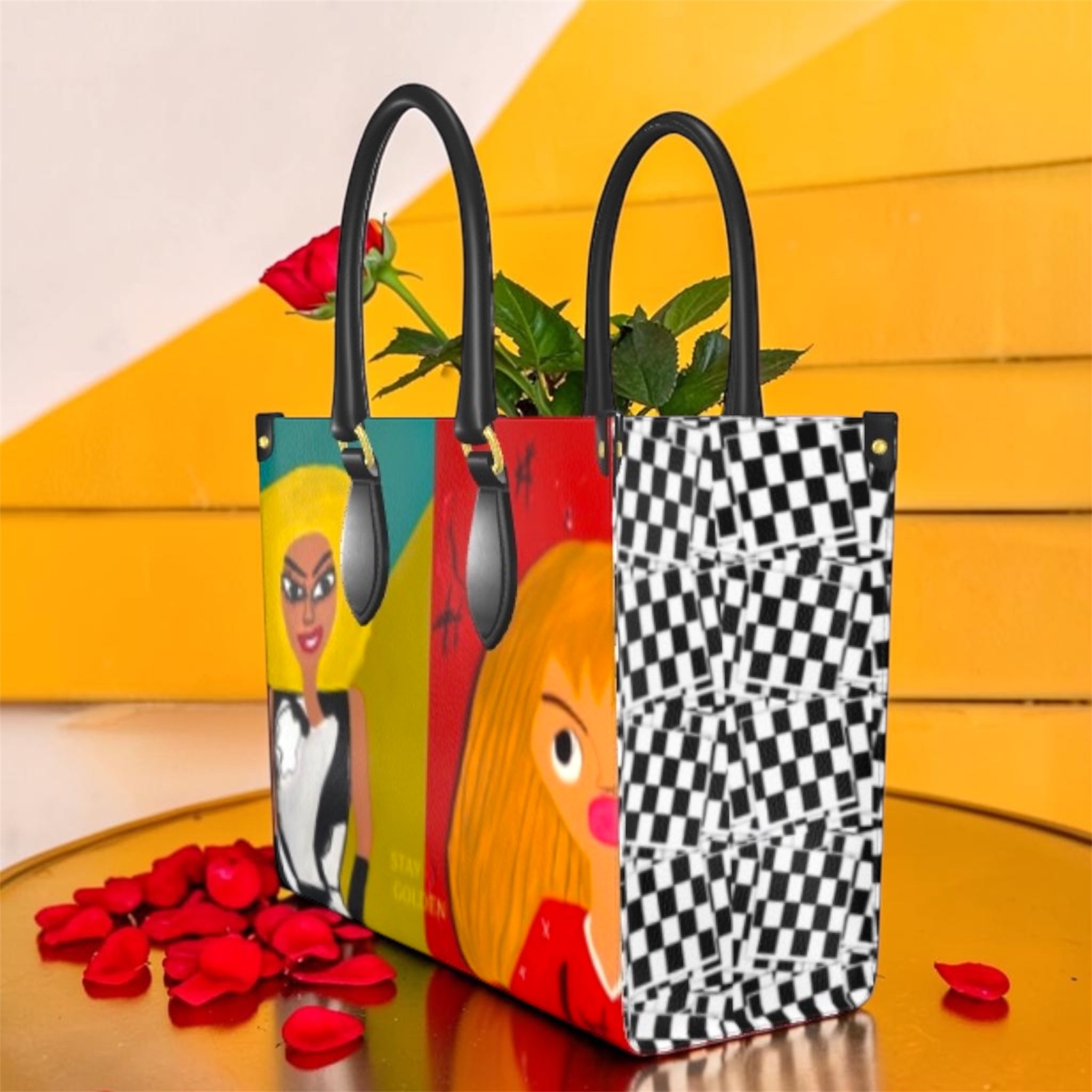Image 1: "Vol. IV — The Two-Sided Story | Medium Shopper, front view, limited edition wearable art tote | Golden Expression Art"