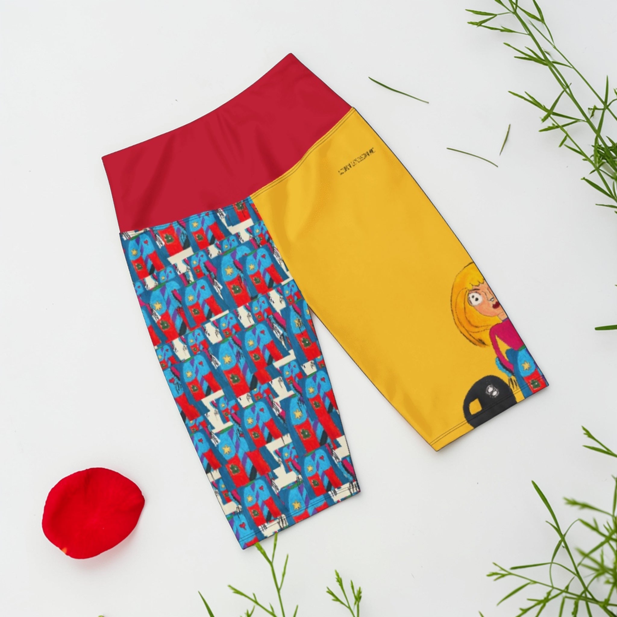 1 image): Tropical Goddess Athletic Biker Shorts – Red Activewear | Golden Expression Art
