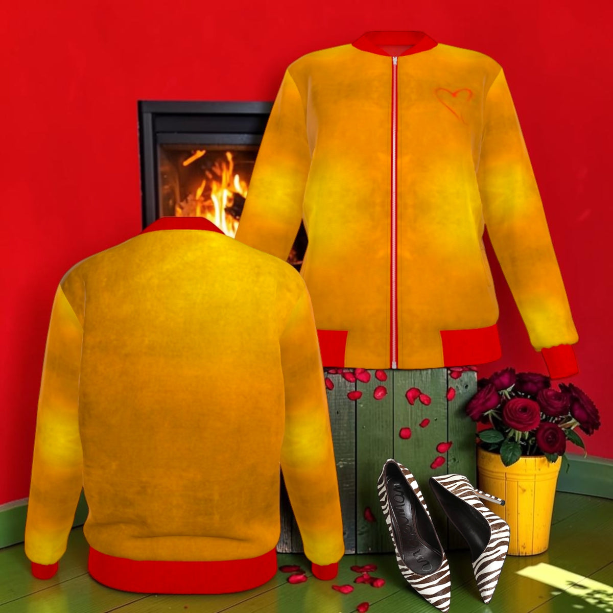 Gilded Alter Ego silk jacket golden-yellow reverse front and back with red trim