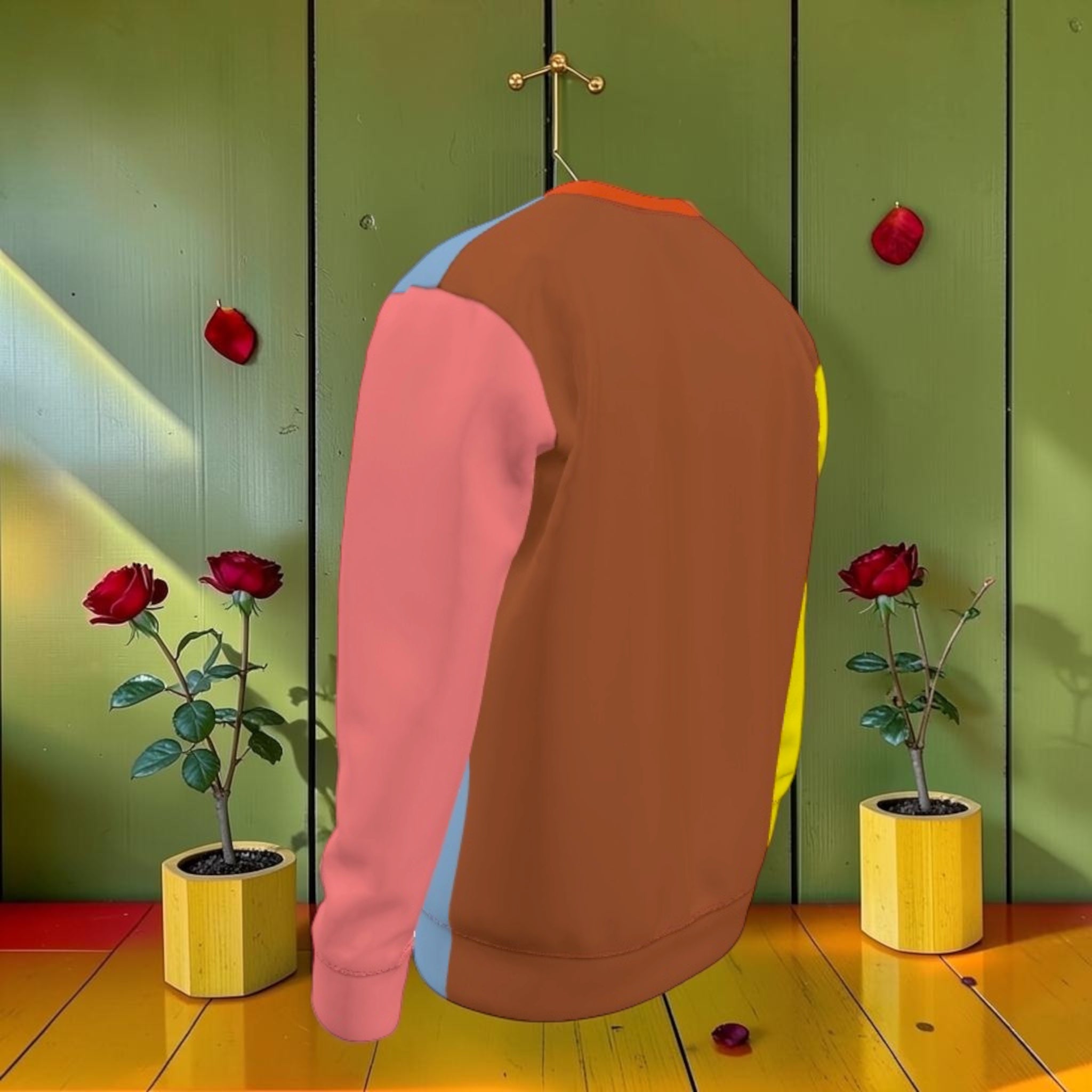 The Colour Rule Shirt — side editorial view with rose petals, both colourways