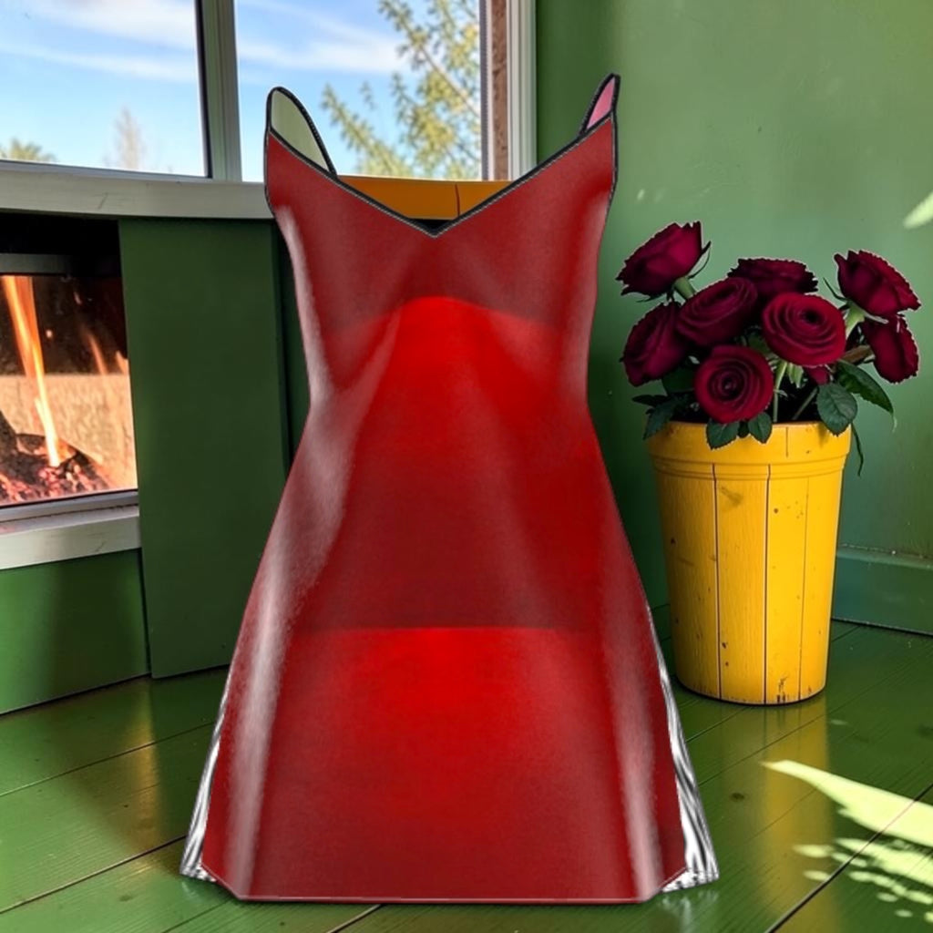 Zebra Rouge silk dress scarlet-red tonal block-pattern back