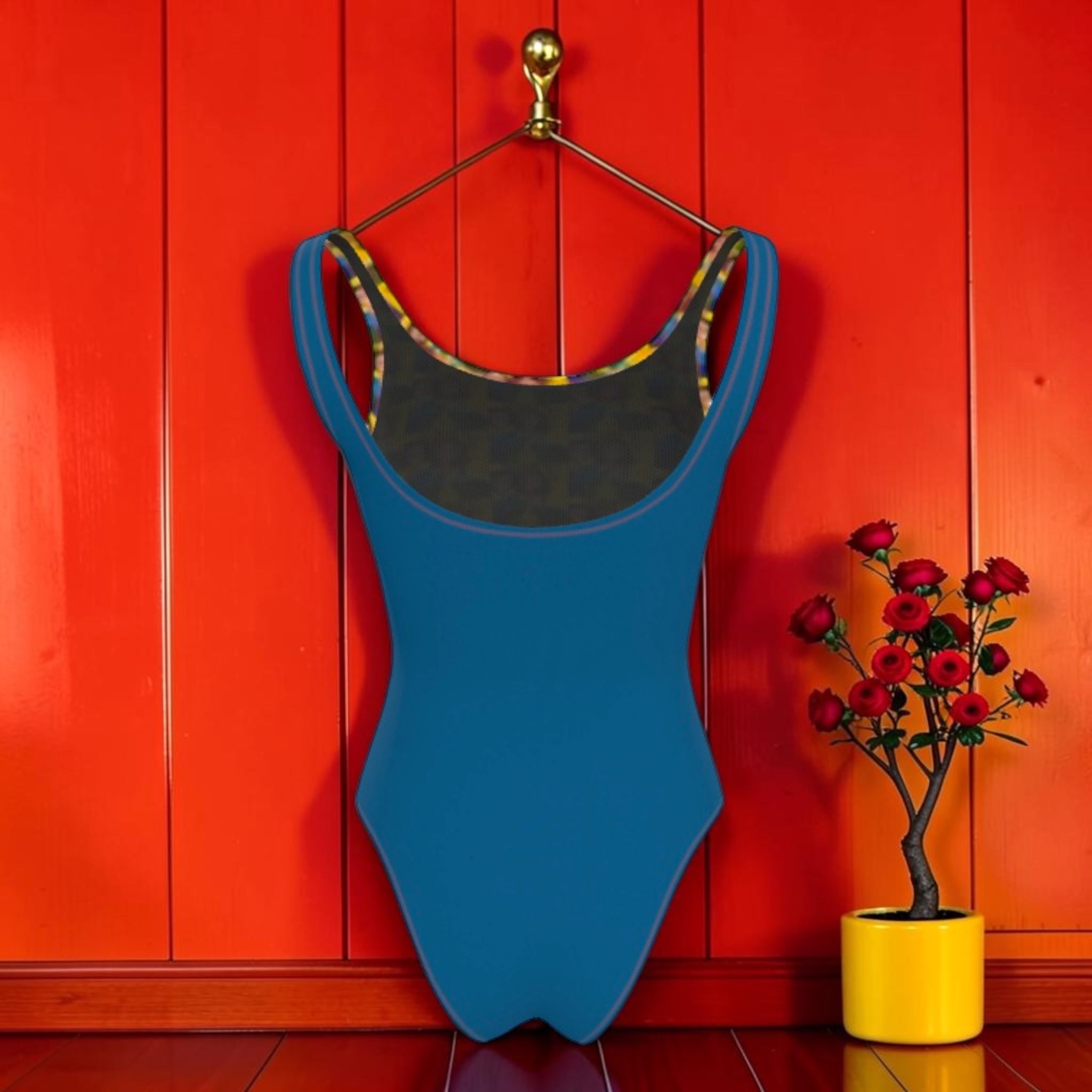 Vol IV The Sun Goddess One-Piece Swimsuit — Back, solid teal blue
