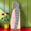 The Rosy Check Pullover - Side View - Blush Pink Body with Checkmate Sleeve - Golden Expression Art