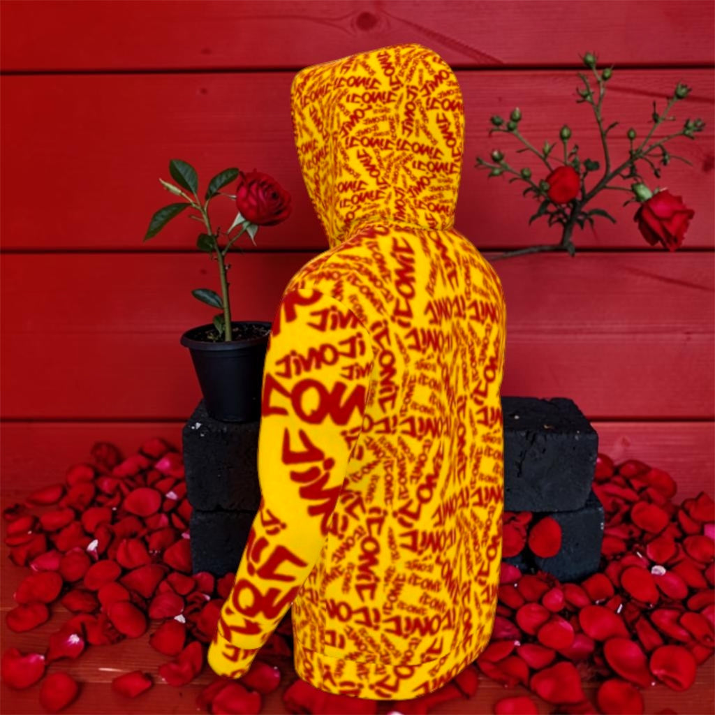 The ICONIC Pullover — back view on model, rose petal backdrop
