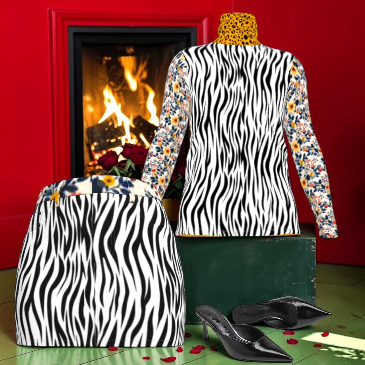 Solange top styled with a zebra skirt and black heels, top sold separately