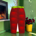 Scarlet Voltage denim midi skirt red front with lime waistband and center slit