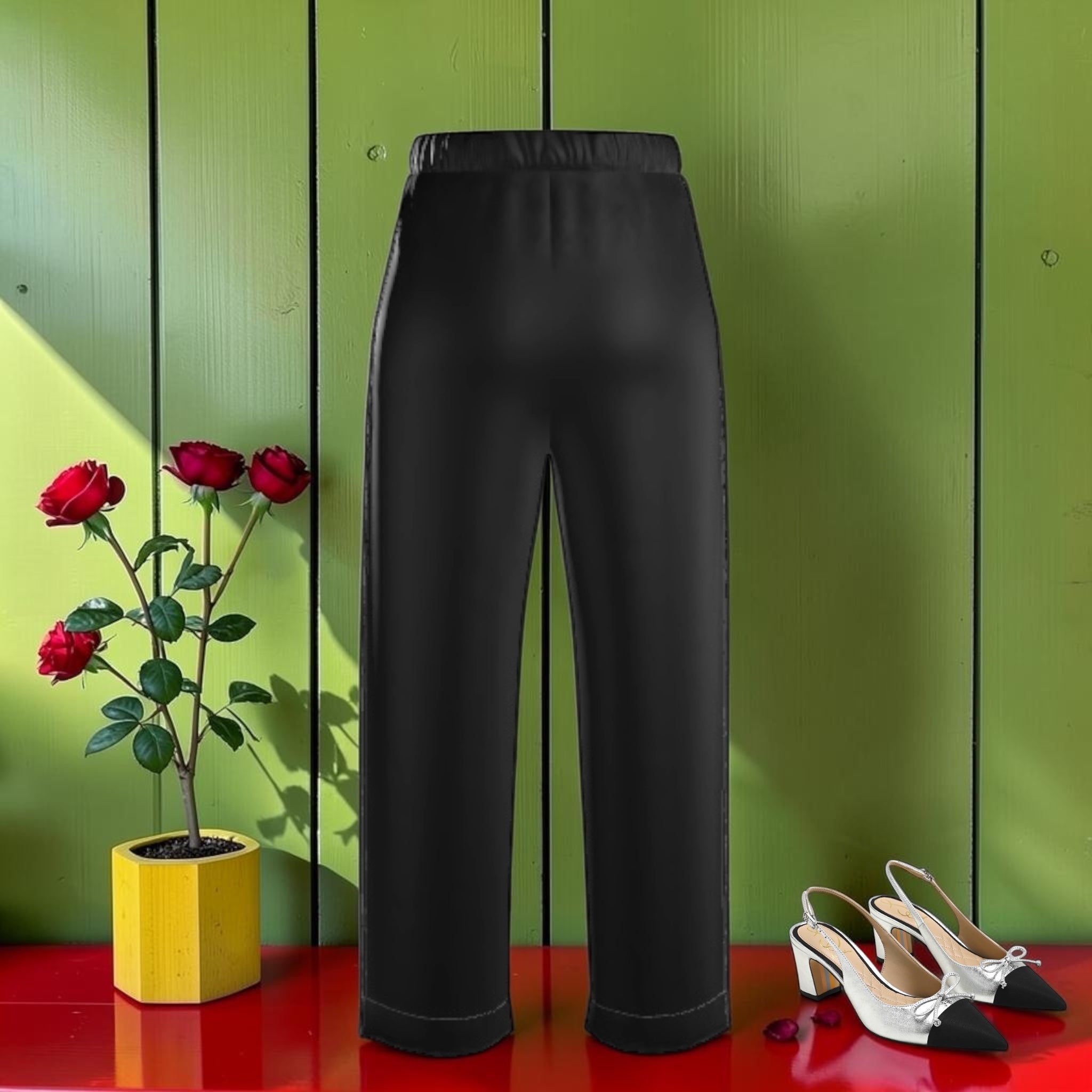 The Printed Noir Pant — solid black silk back panel, wide leg, Vol I GEA