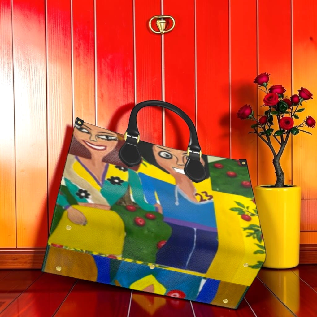 Vol II — The Eden Garden Satchel Tote angled editorial view, full Doll Wall print detail — Golden Expression Art Eden Edit