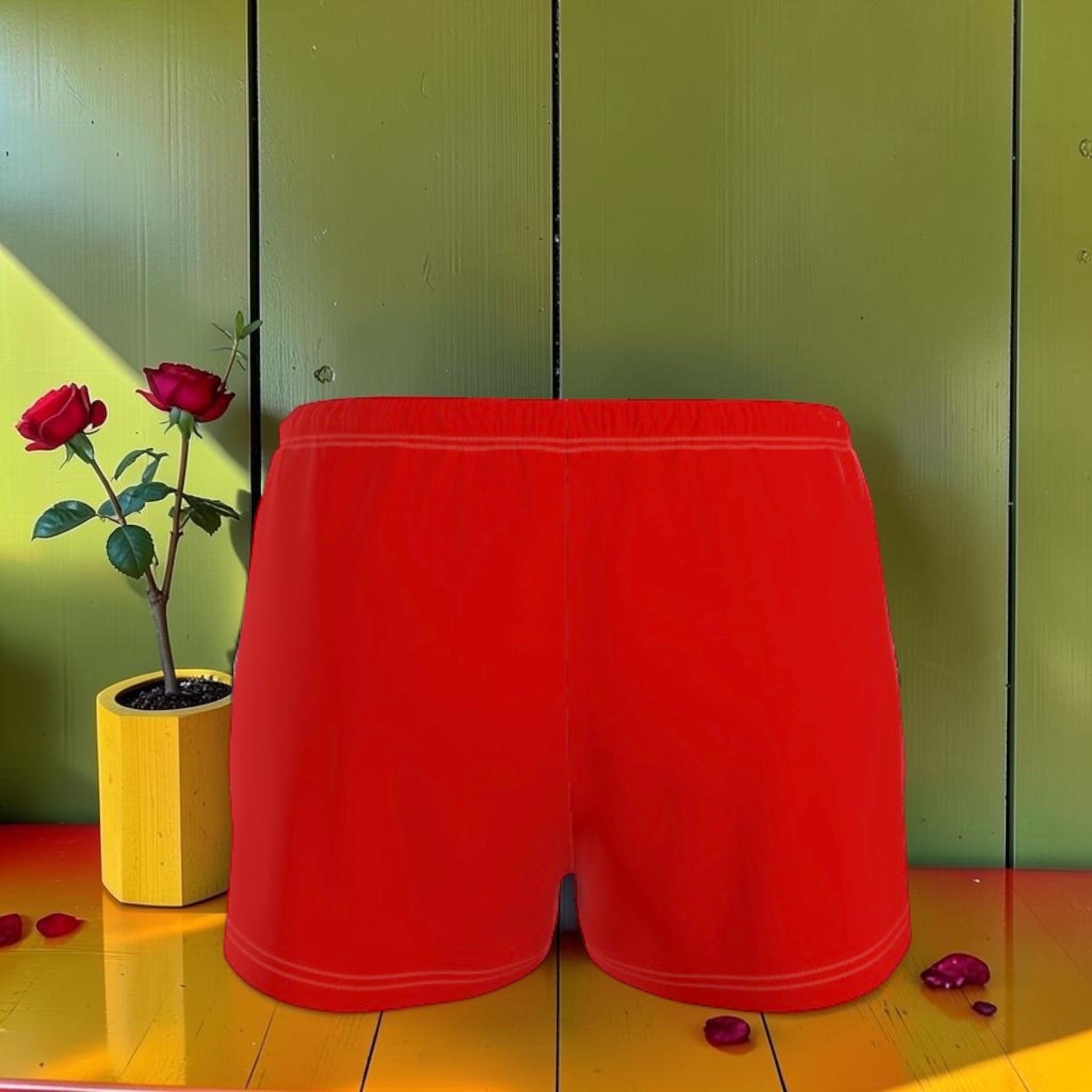 Anchored Iconic Athletic Shorts - back view, solid scarlet red