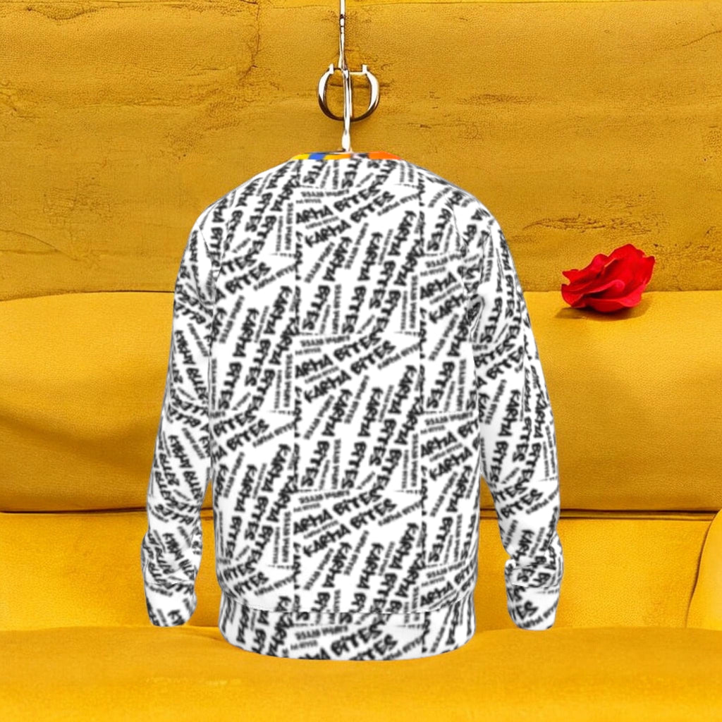 Back view of The Double Take Sweatshirt with an all-over black-and-white graffiti-script print
