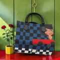 The Rule Breaker Mini Satchel Tote — Blue Black Checkered side view