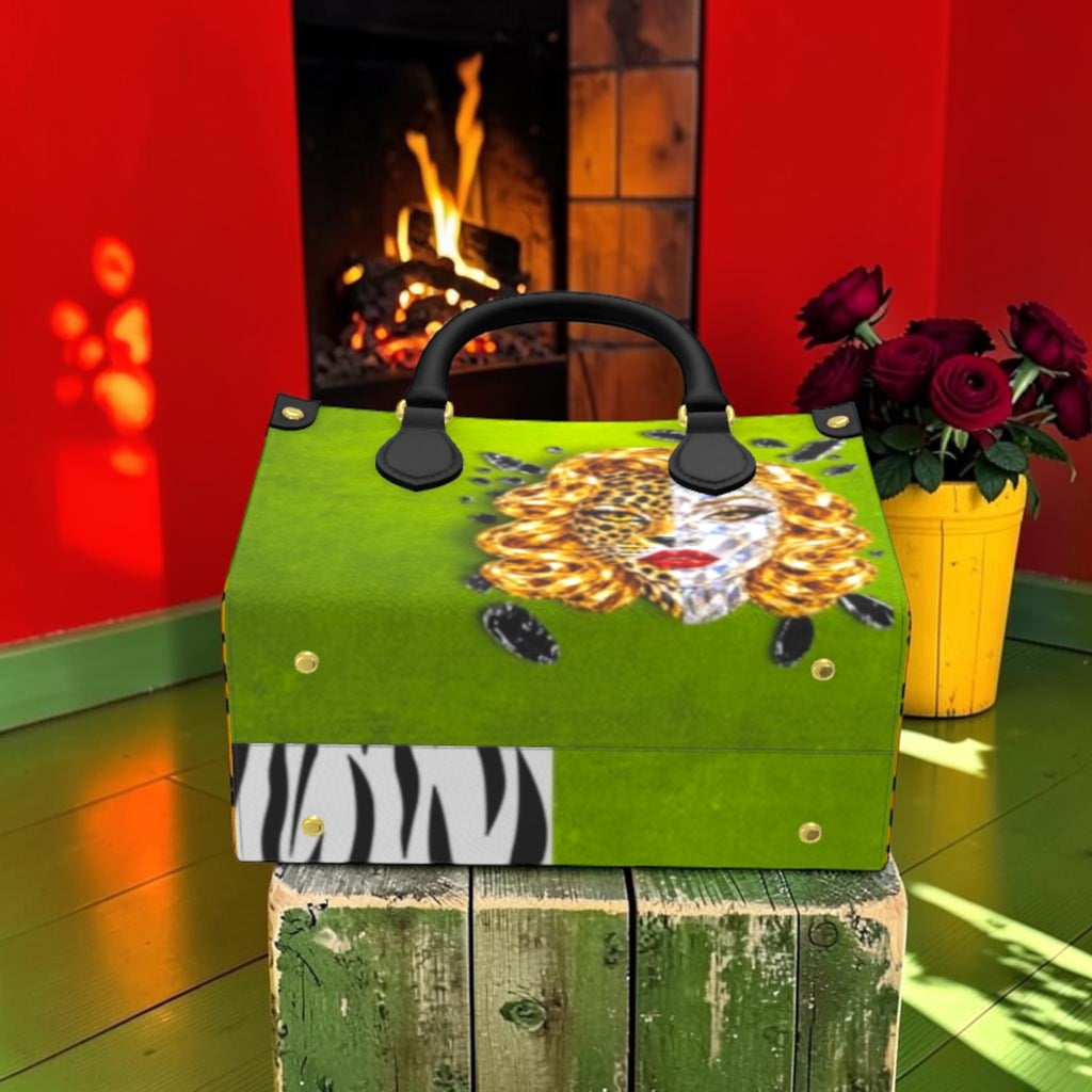 Wild Gaze mini satchel bottom with green and zebra panels