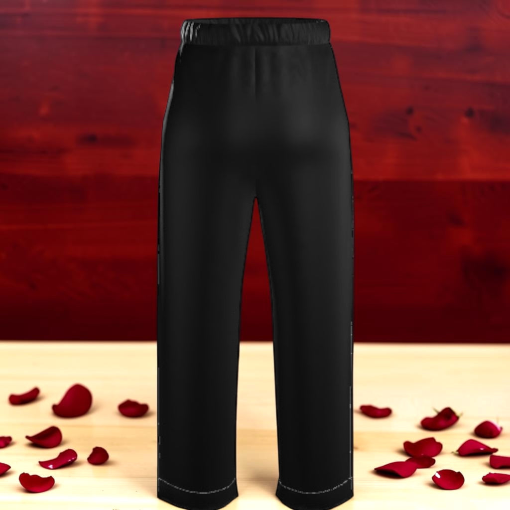 The Midnight Silk Pant — 100% silk fluid straight pant in midnight black, back view, Vol III Night Time Edit