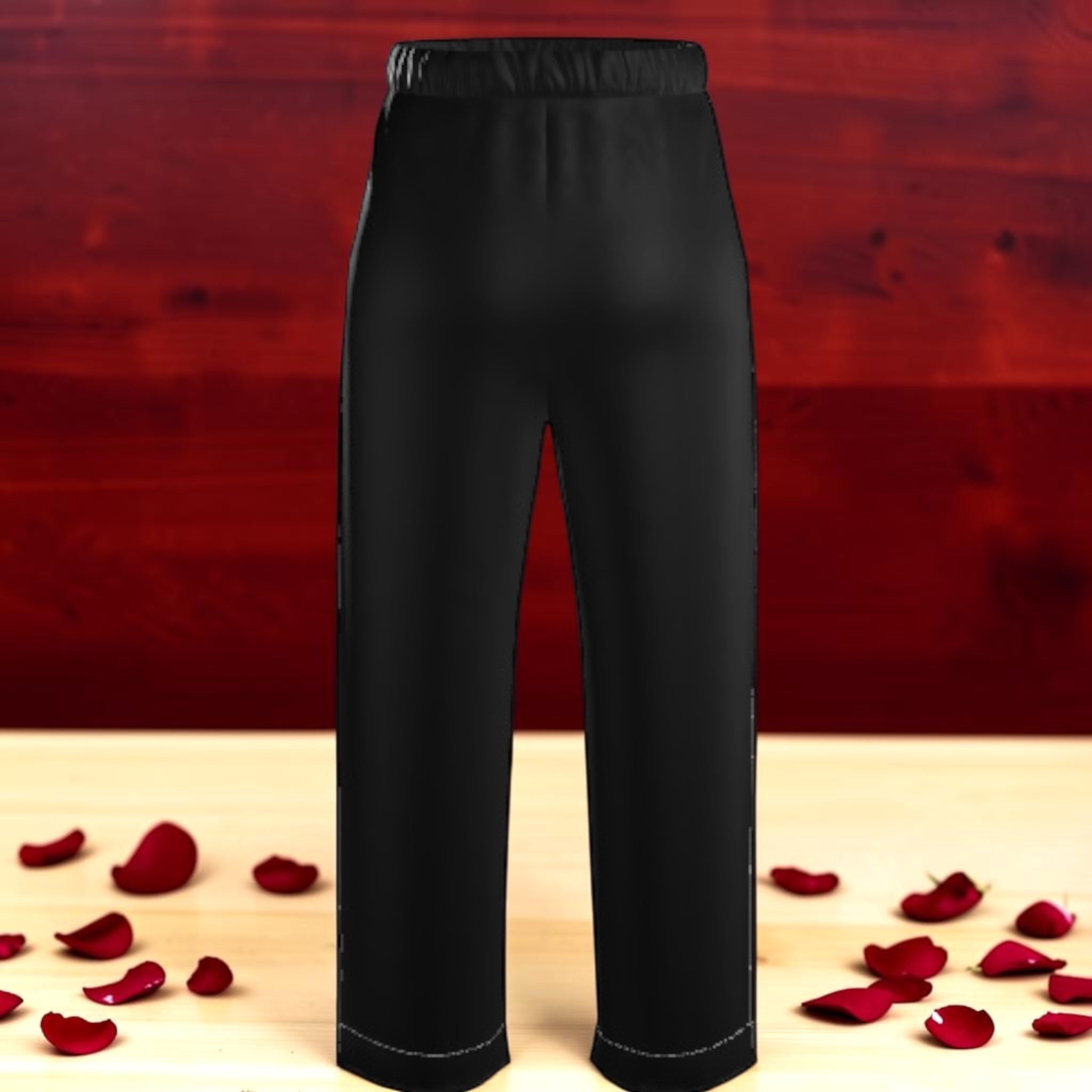 The Midnight Silk Pant — 100% silk fluid straight pant in midnight black, back view, Vol III Night Time Edit