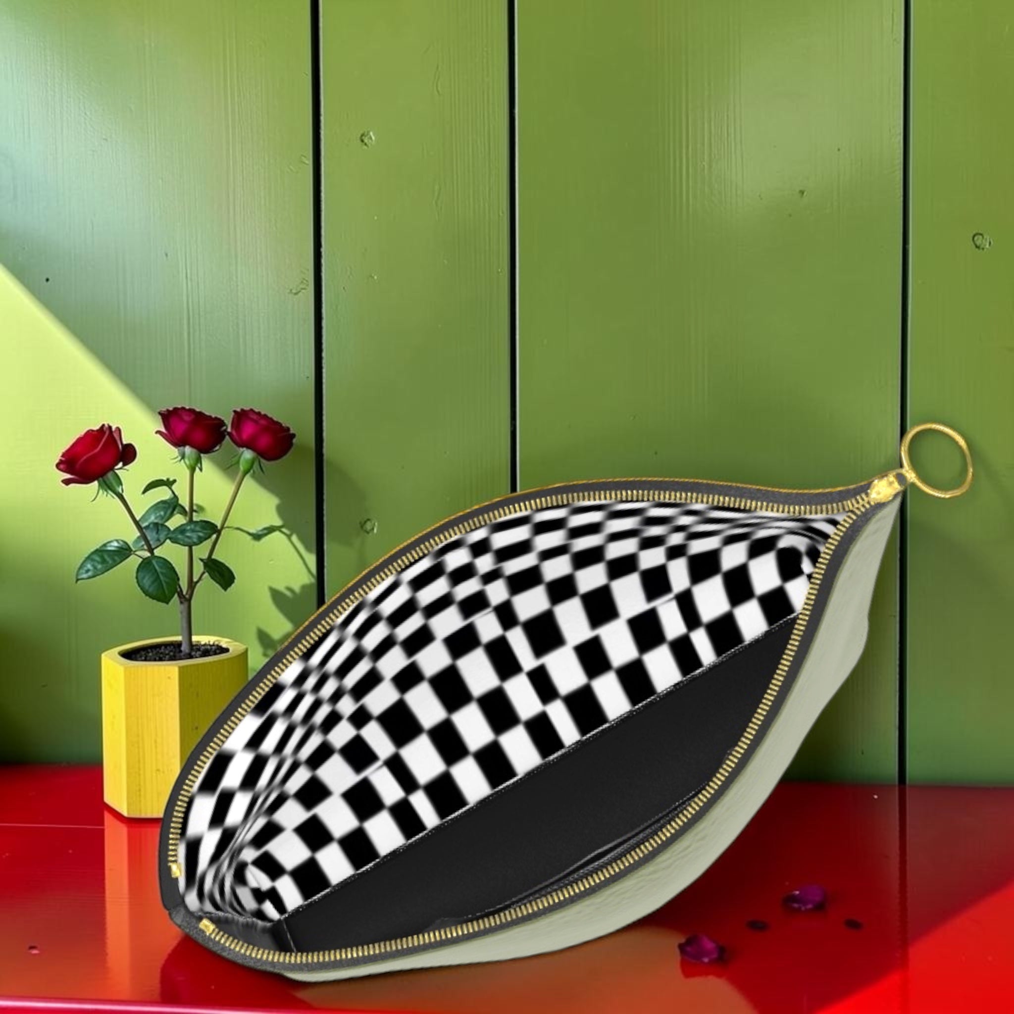 Vol I — The Joy Clutch — interior open showing black & white Checkmate DNA lining
