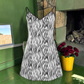 Zebra Rouge silk dress black-and-white zebra-print front with thin straps and V-neckline
