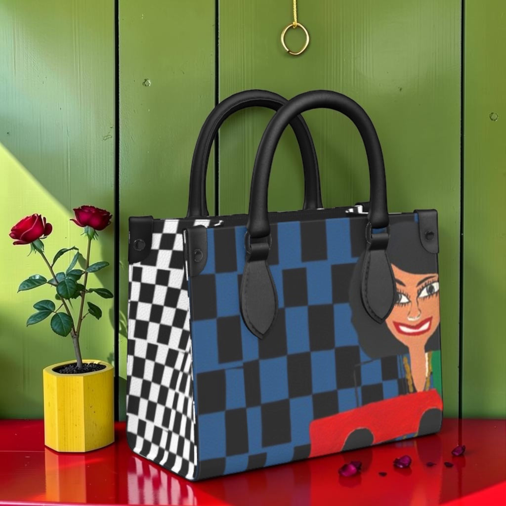The Rule Breaker Mini Satchel Tote — Blue Black Checkered front view